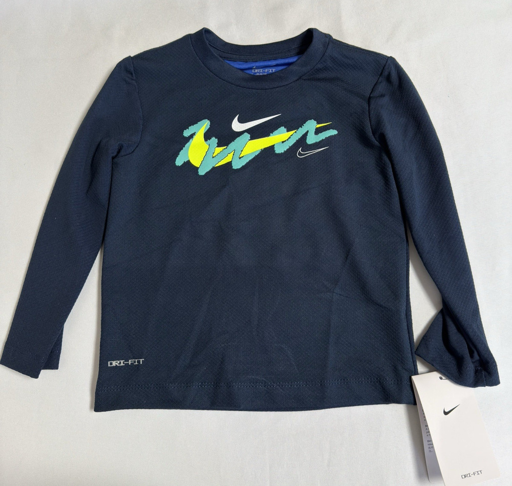 Nike Toddler Boys Dri-FIT Long-Sleeve Shirt Size 2T Navy Blue